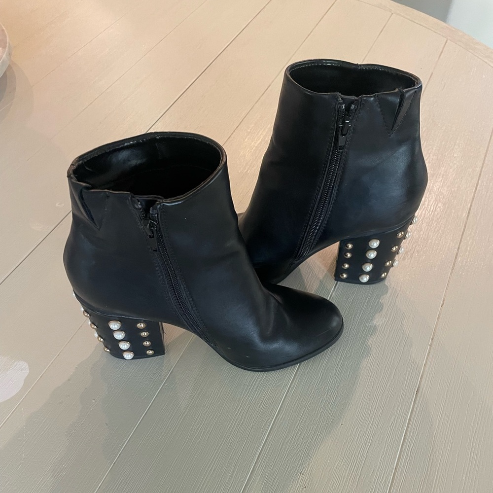 Black Booties with Studs on Heel